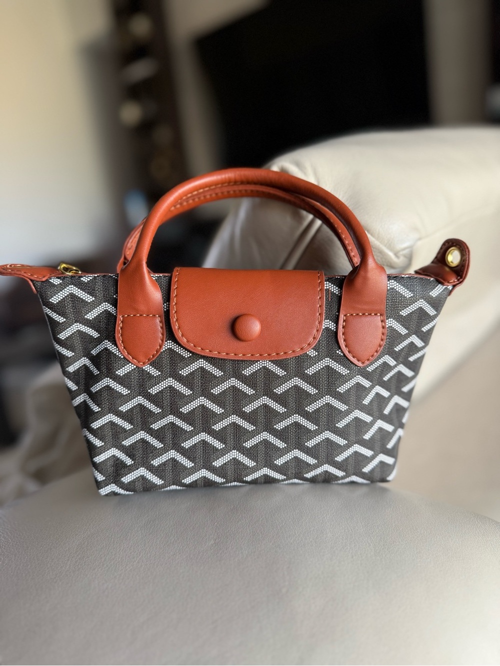 NEW CROSSBODY Women's Tote Bag in Brown and White with Tan Trim